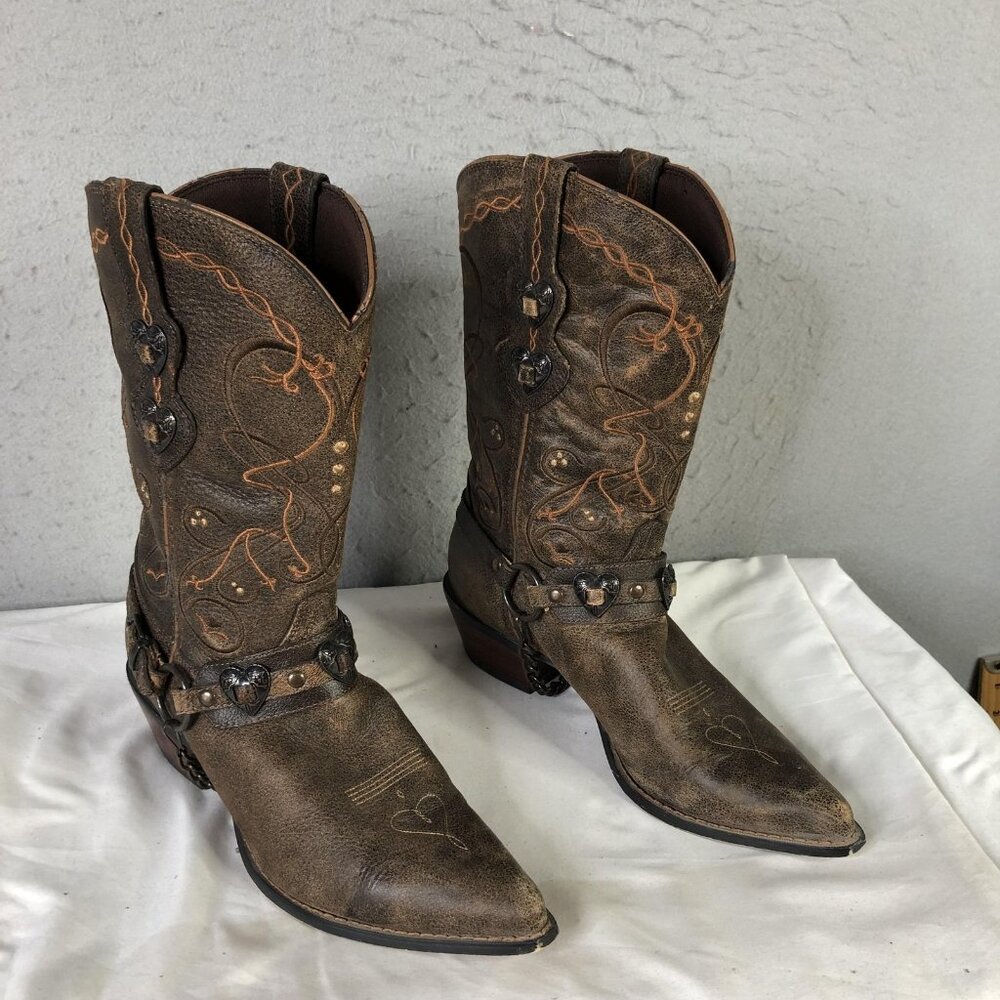 Durango Boots Womens Size 9 Brown Leather Crush Heart Concho Western RD4155